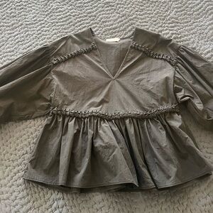 RHODE Black Peplum Blouse with Voluminous Sleeves